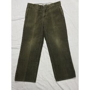 Vintage LL Bean Corduroy Pants 36x28 Green Cotton Baggy Wide Leg Fit Pleated 90s